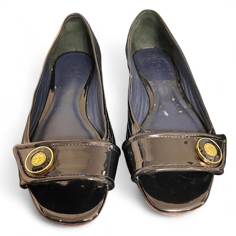 Tory Burch Patent Leather Peep-Toe Flats, Patent Leather, Plate Heel, Size 7.5 - Picture 6 of 6